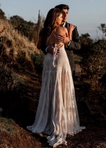 Lace Boho Bridal Dress with Nude Lining