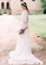 Long Sleeve Wedding Dresses Backless Lace edge Fashion Vestido de Noivas