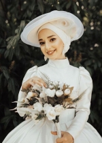 Long Sleeve Muslim Wedding Dresses high Collar Simple Elegant Bridal Gowns