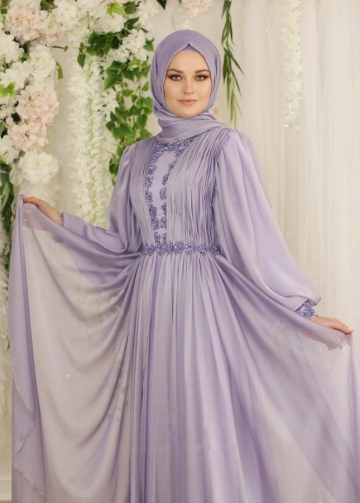 Lavender Chiffon A Line Muslim Wedding Dress Formal Evening Gown