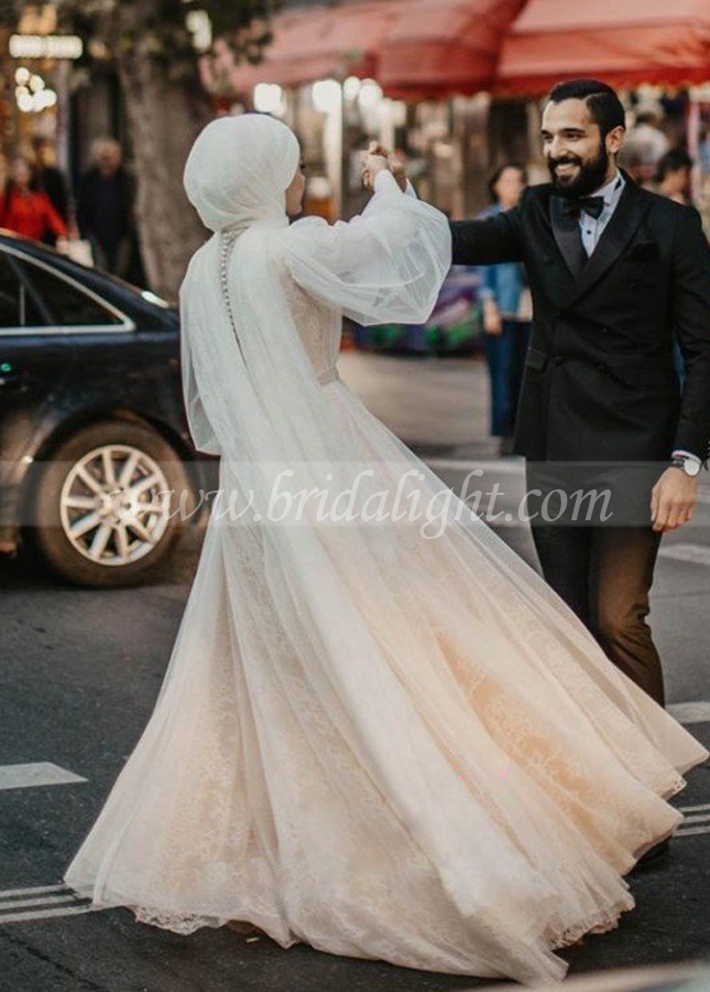 Lace Tulle Muslim Wedding Dresses