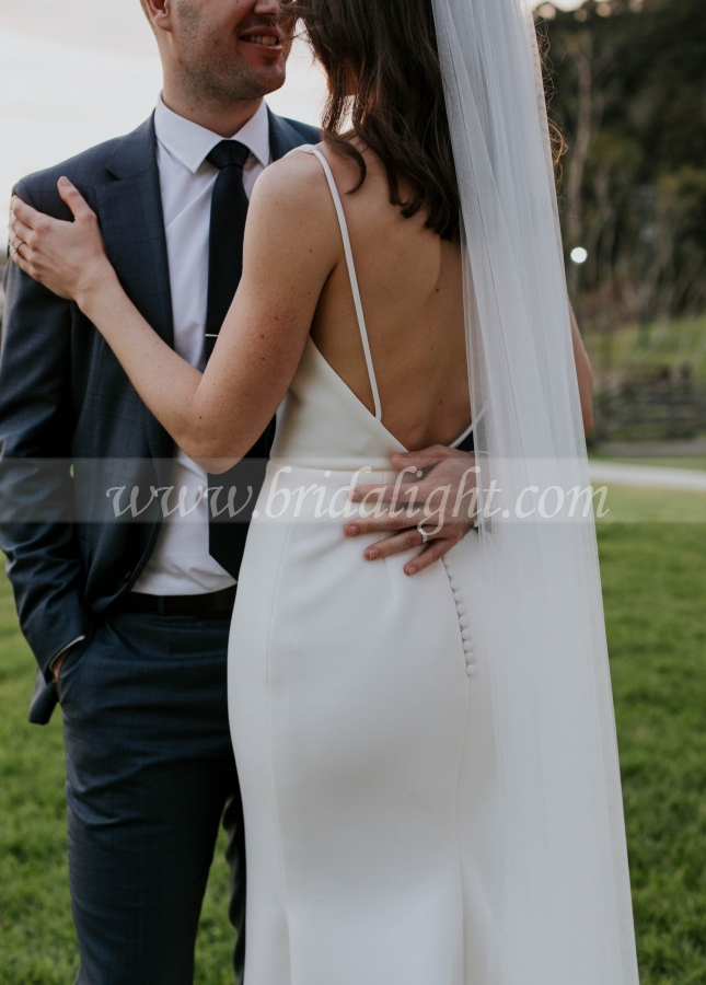 Mermaid Satin Simple Wedding Gown with Chapel Train