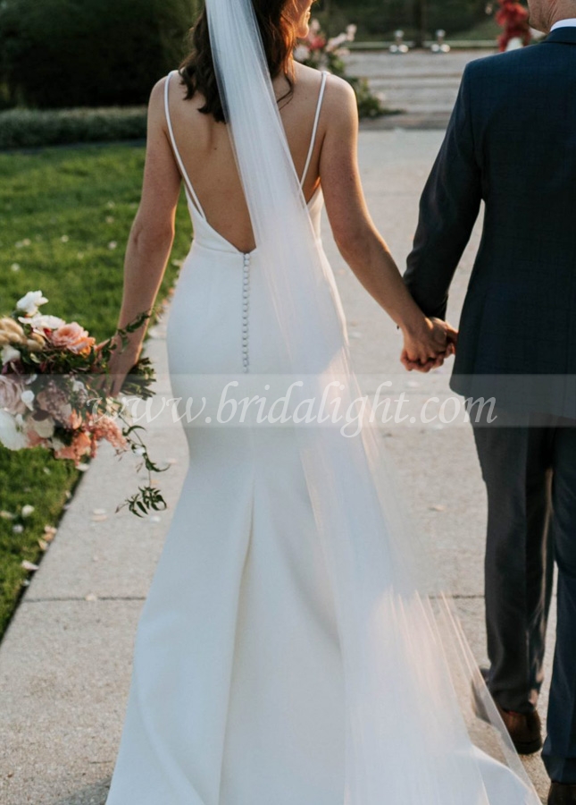 Mermaid Satin Simple Wedding Gown with Chapel Train