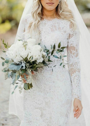 Modest Long Sleeves Mermaid Lace Wedding Gown