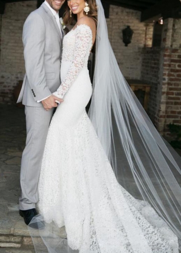 Mermaid Lace Long Sleeves Wedding Dresses with Illusion Neckline