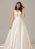 Modern Satin A-line Wedding Dress with Illusion Beaded Back