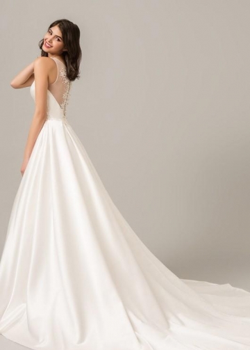 Modern Satin A-line Wedding Dress with Illusion Beaded Back
