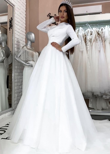 Modest Long Sleeves Wedding Dresses A-line