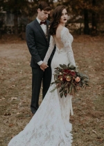 Modest Sheath Wedding Dress Lace Long Sleeves vestido de casamento