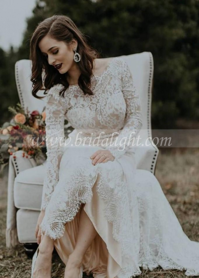 Modest Sheath Wedding Dress Lace Long Sleeves vestido de casamento
