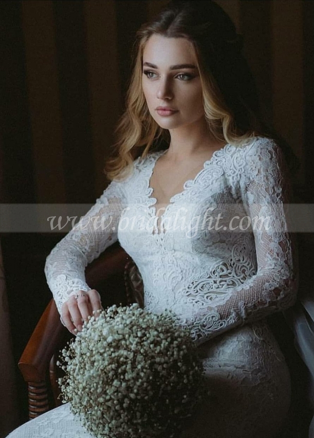 Mermaid Lace Wedding Dress with Detachable Tulle Train