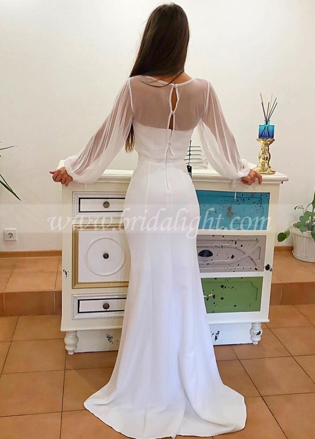 Mermaid Long Sleeves Simple Wedding Gown
