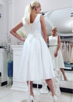 Modest Short Satin Midi Bridal Dress for Casual Wedding