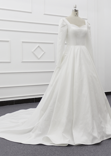 Modest A Line Wedding Dresses Long Sleeves Simple Satin Bridal Gowns Elegant Vestido de noivas