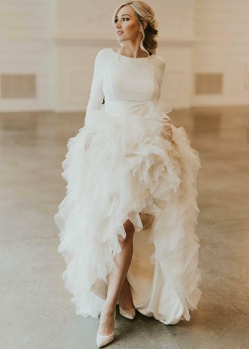 Modest Wedding Dresses Ruffled Long Sleeve Wedding Gowns
