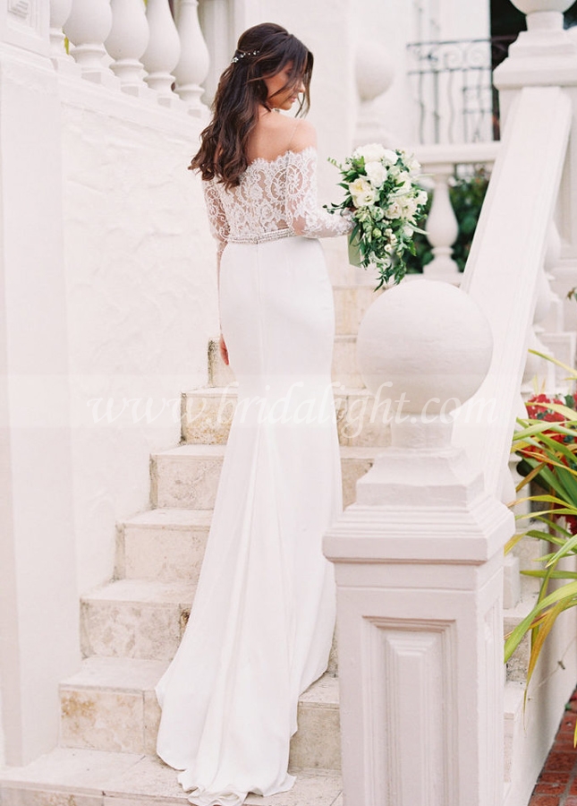 Mermaid Style Wedding Dress Long Lace Sleeves Bridal Dress Country Robe De Mariee