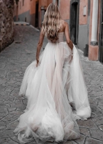 Nude Ivory Champagne Tulle Wedding Dresses Multi-layers Elegant Bridal Gowns Sweetheart Sheer Sweep Train Boho Beach Chic Noiva