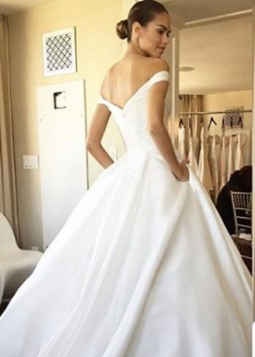 Off-the-shoulder Satin Simple Bridal Gown
