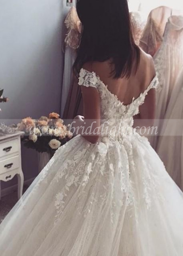 Off-the-shoulder Flower Lace Wedding Dress 2023