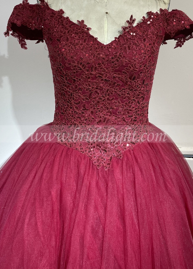 Off-the-shoulder Beaded Lace Burgundy Prom Ball Gowns vestido de baile