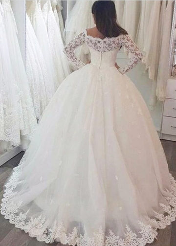 Off-the-shoulder Lace Bridal Dress with Long Sleeves vestido de novia