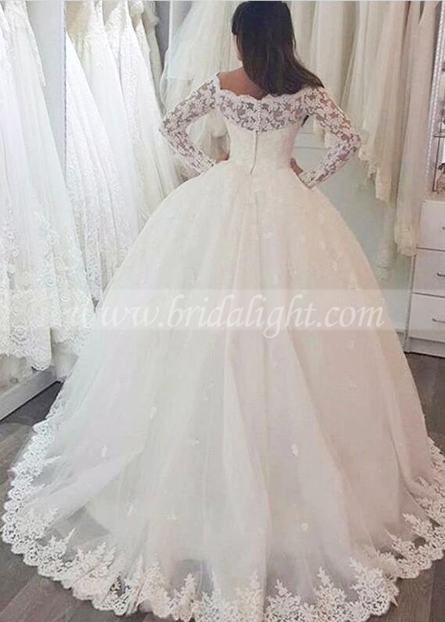 Off-the-shoulder Lace Bridal Dress with Long Sleeves vestido de novia