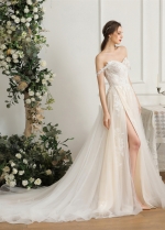 Off the Shoulder Lace A-line Wedding Dress for Summer vestido de novia