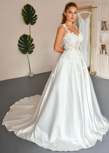 Sweetheart Neckline See Through Satin Bridal Dress