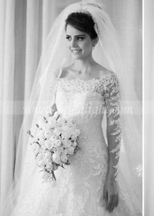 Off-the-shoulder Lace Wedding Dresses with Long Sleeves