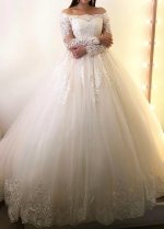 Off the Shoulder Ball Gown Wedding Dresses with Long Sleeves