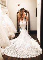 Off-the-shoulder Rich Lace Bridal Gown with Mermaid Train
