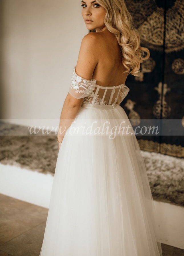 Off the shoulder wedding dress Romantic Tull skirts elegant Bridal Gowns Fashion detail Noivas