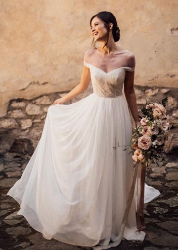 Off the Shoulder A Line Wedding Dresses Backless Chiffon Bridal Gowns Robe de Soriee