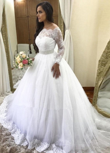 Off-shoulder Princess Ball Gown Wedding Dresses Long Sleeve