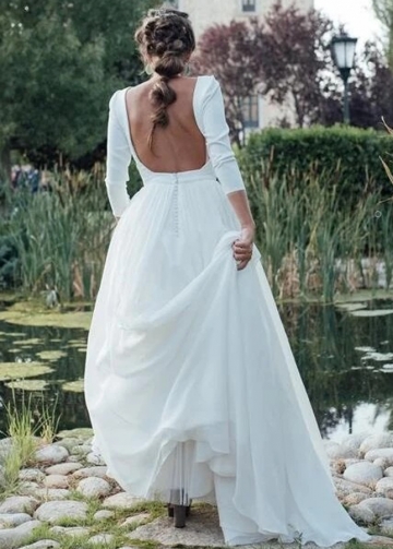 Open Back Wedding Dresses A-line Tulle And Chiffon Skirt Bridal Gowns Bohemian Noivas