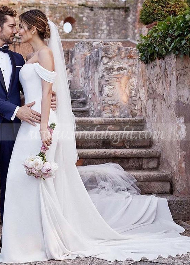 Off The Shoulder Mermaid Wedding Dresses New simple Italy Soft Satin Elegance Vestido De Noiva