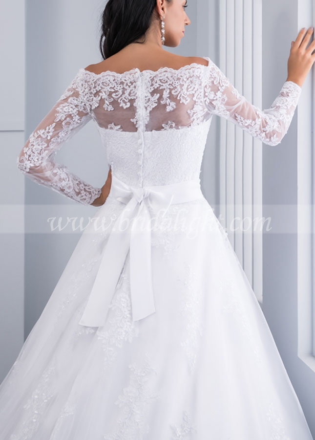 Off the Shoulder A Line White Wedding Dresses