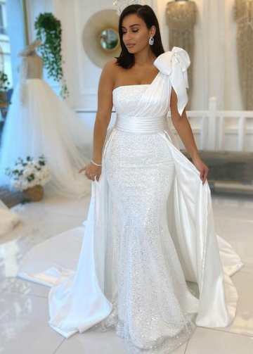One Shoulder Mermaid Bridal Gowns With Overskirt