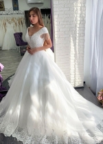 Princess Crystals Wedding Dresses with Lace Tulle Train