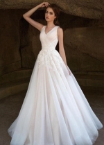 Pleated Tulle Wedding Gown with Appliques vestido de boda