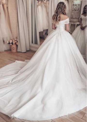 Princess Ivory Crystals Wedding Dresses with Off-the-shoulder