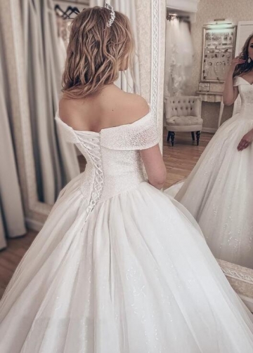 Princess Ivory Crystals Wedding Dresses with Off-the-shoulder