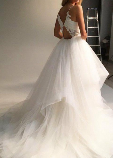 Princess Ivory Ball Gown with Spaghetti Straps Bride Dresses