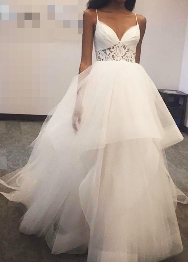 Princess Ivory Ball Gown with Spaghetti Straps Bride Dresses