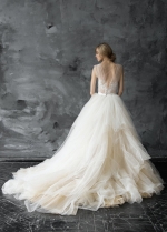 Plunging V-neck Illusion Lace Ball Gown Wedding Dress with Tulle Train