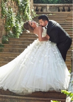 Petal Flowers Strapless Ball Gown Wedding Dress Corset Back
