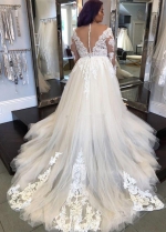 Plus Size Lace Tulle Bridal Gown with Long Sleeves