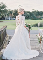 Pearls Lace Sleeves Wedding Dresses Photograph Shoot