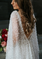 Pearl Tulle Wedding Gowns with V-neckline vestido novia
