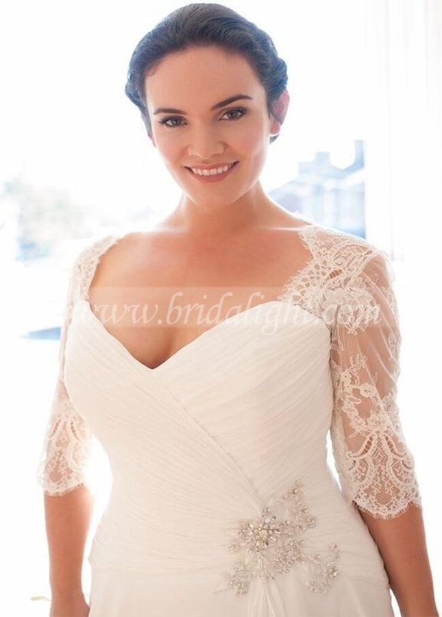 Plus Size Chiffon Bridal Dresses with Sleeves Robe De Marriage